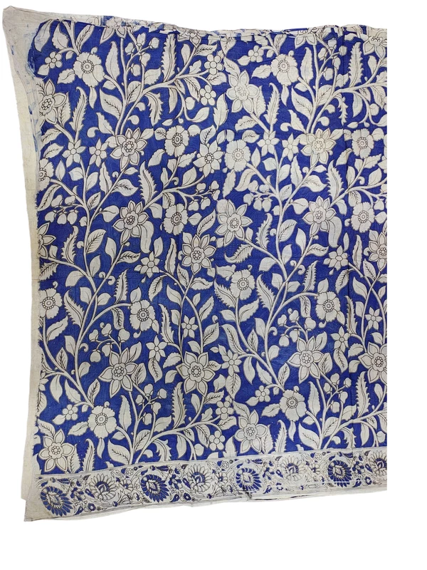 Indigo Kalamkari Pure Cotton Saree with Unstitched Blouse