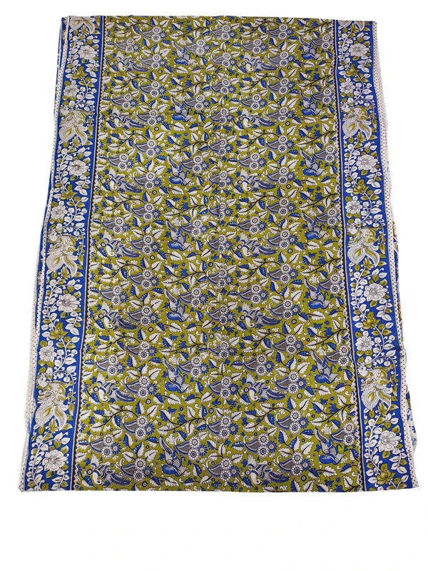Olive Green Kalamkari Pure Cotton Saree with Unstitched Blouse