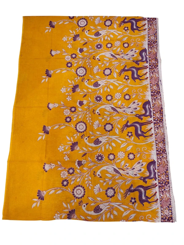 Mustard & Purple Kalamkari Cotton Saree with Unstitched Blouse