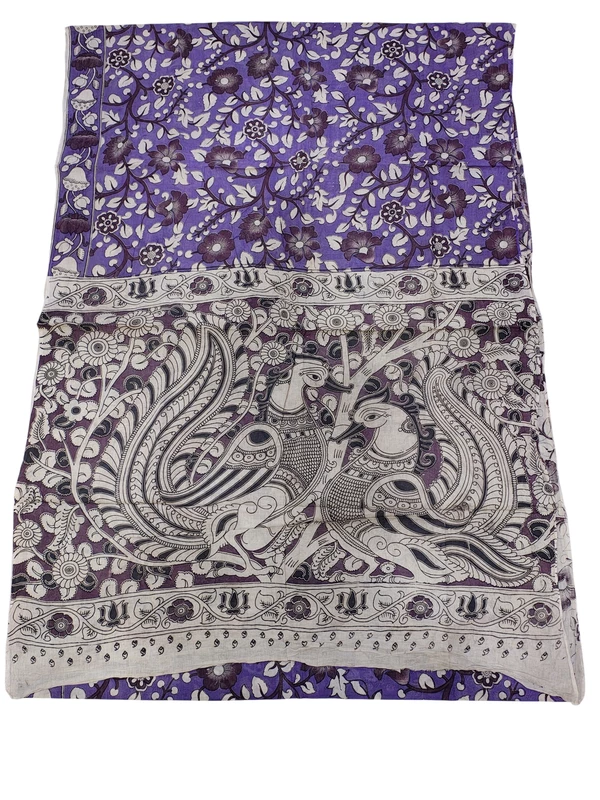 Purple Kalamkari Cotton Saree with Unstitched Blouse