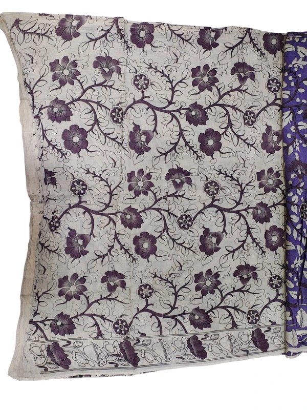 Purple Kalamkari Cotton Saree with Unstitched Blouse