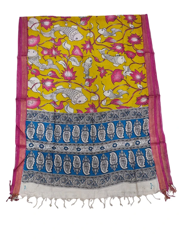 Mustard Kalamkari Silk Dupatta