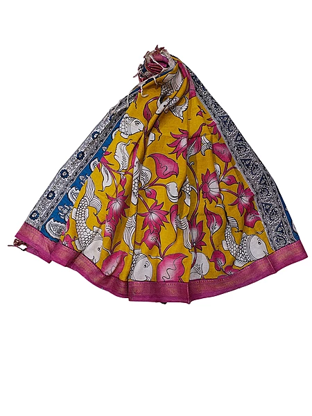 Mustard Kalamkari Silk Dupatta
