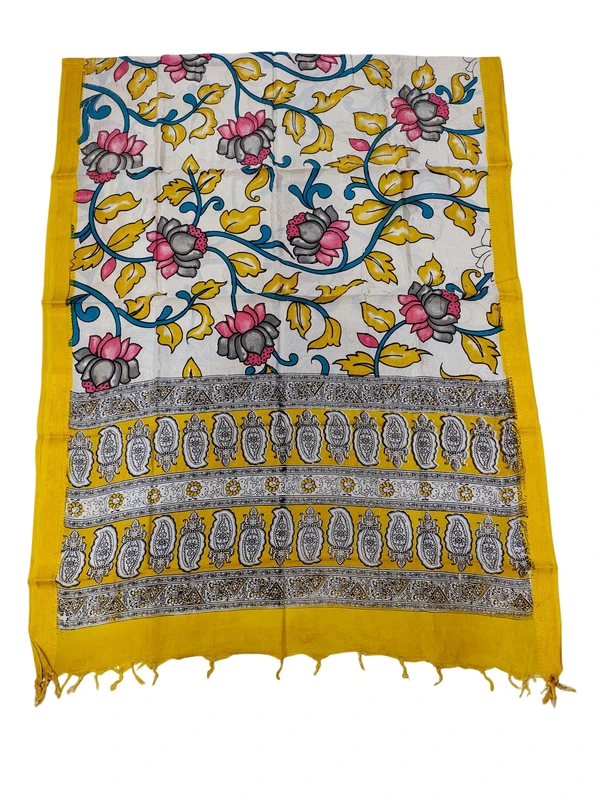 Yellow Kalamkari Silk Dupatta