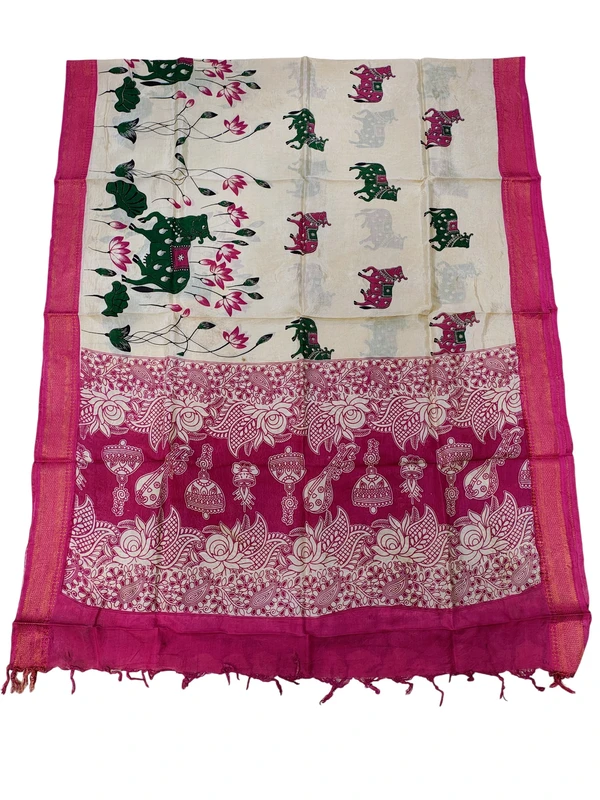 Dark Pink Kalamkari Silk Dupatta