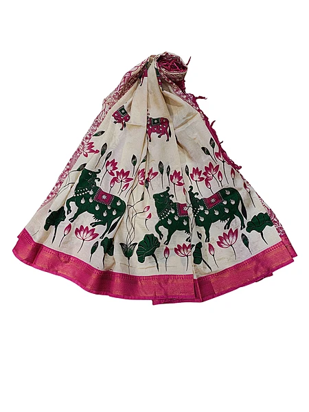 Dark Pink Kalamkari Silk Dupatta