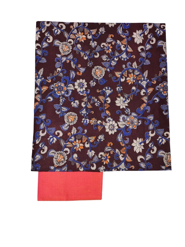 Wine & Orange Kalamkari Pure Cotton Unstitched Salwar Suit Set