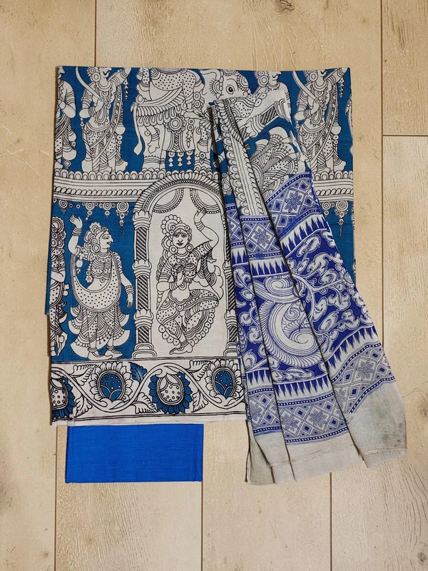 Indigo Kalamkari Pure Cotton Unstitched Salwar Suit Set