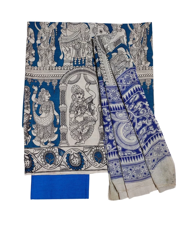 Indigo Kalamkari Pure Cotton Unstitched Salwar Suit Set