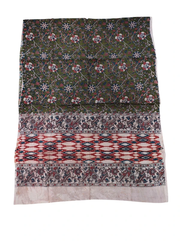 Olive Green & Maroon Kalamkari Pure Cotton Unstitched Salwar Suit Set