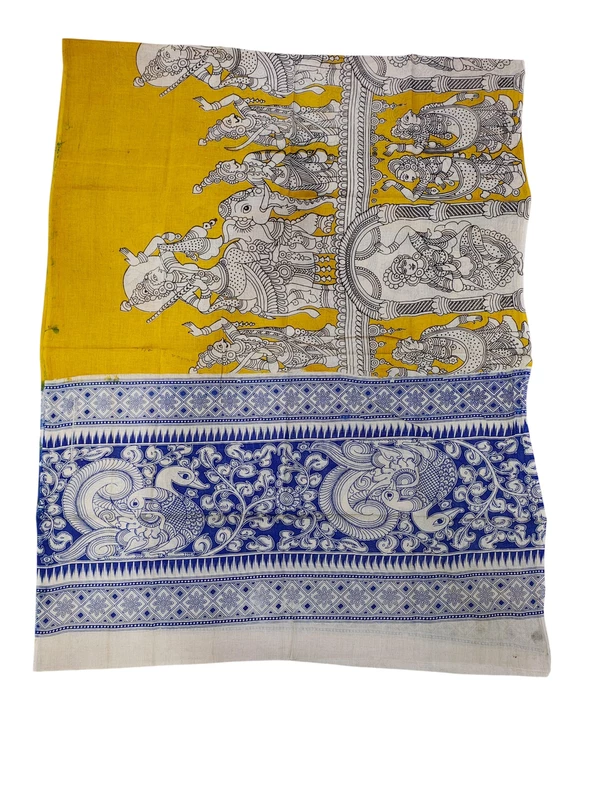 Mustard & Black Kalamkari Pure Cotton Unstitched Salwar Suit Set
