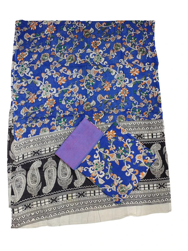 Navy Blue Kalamkari Pure Cotton Unstitched Salwar Suit Set