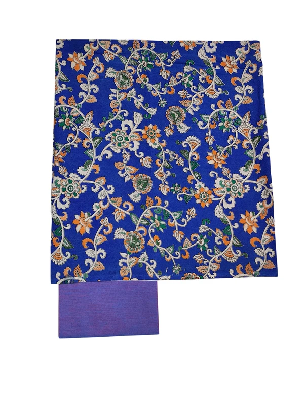Navy Blue Kalamkari Pure Cotton Unstitched Salwar Suit Set