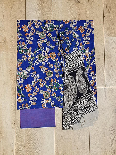 Navy Blue Kalamkari Pure Cotton Unstitched Salwar Suit Set