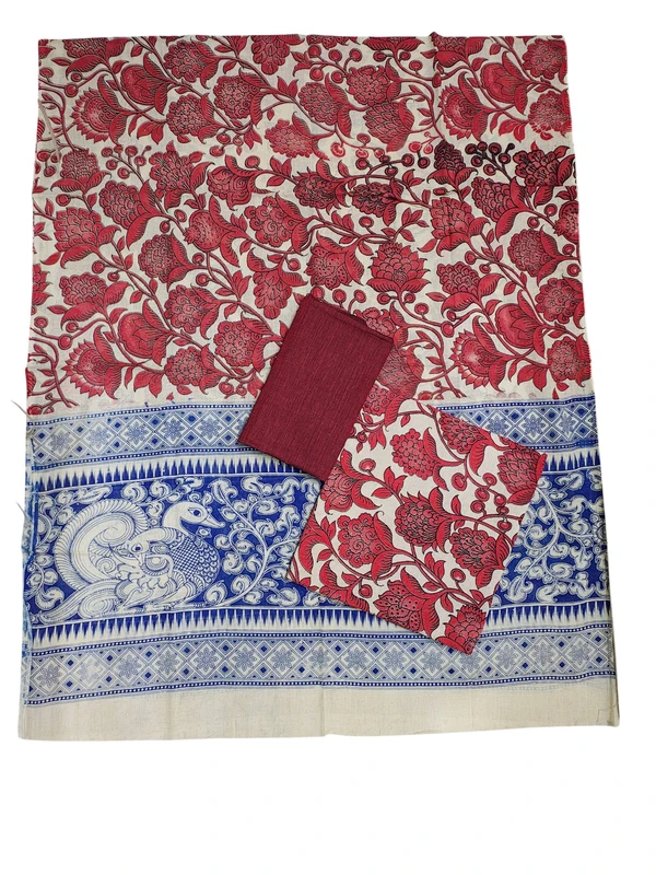 Maroon Kalamkari Pure Cotton Unstitched Salwar Suit Set