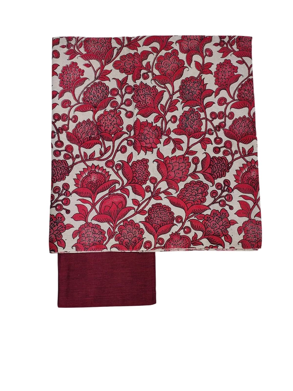 Maroon Kalamkari Pure Cotton Unstitched Salwar Suit Set