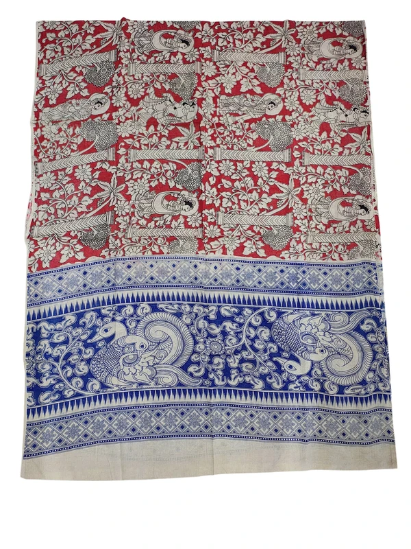 Red & Grey Kalamkari Pure Cotton Unstitched Salwar Suit Set