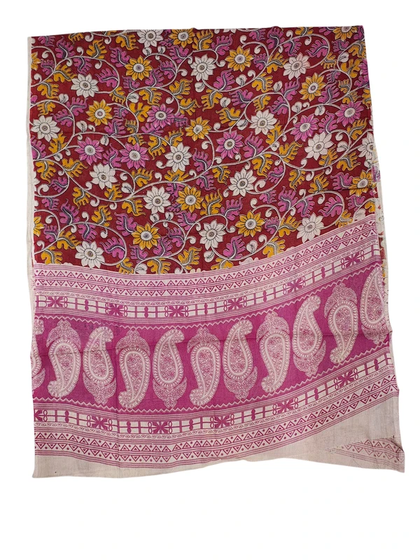 Maroon & Pink Kalamkari Pure Cotton Unstitched Salwar Suit Set