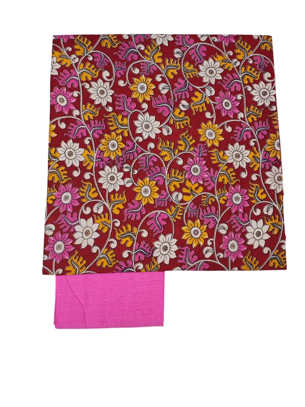 Maroon & Pink Kalamkari Pure Cotton Unstitched Salwar Suit Set
