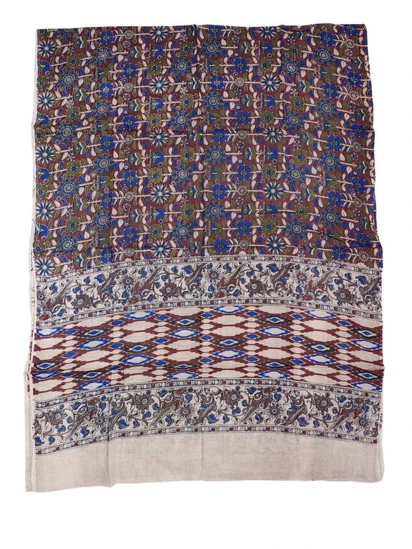 Wine & Blue Kalamkari Pure Cotton Unstitched Salwar Suit Set