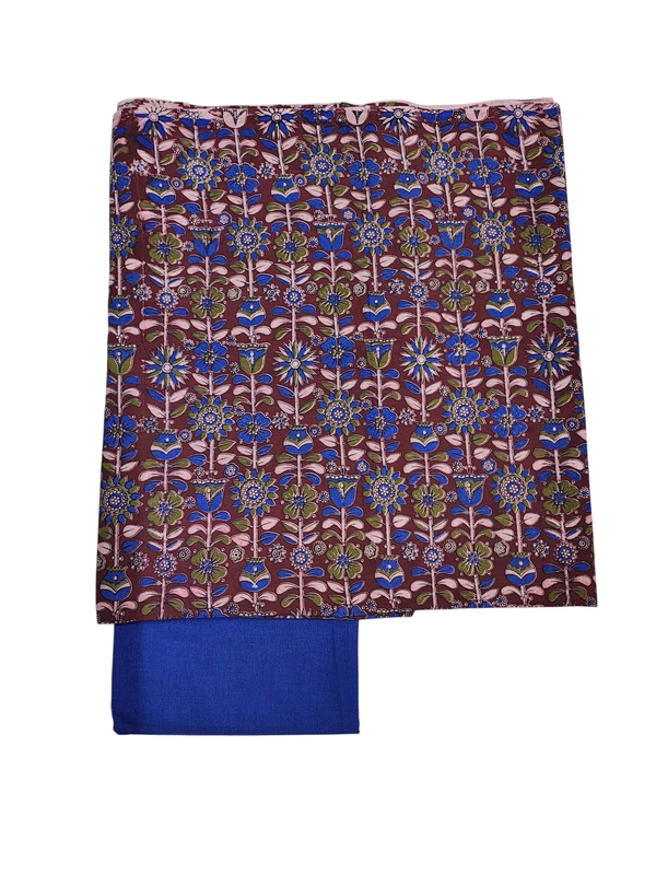 Wine & Blue Kalamkari Pure Cotton Unstitched Salwar Suit Set