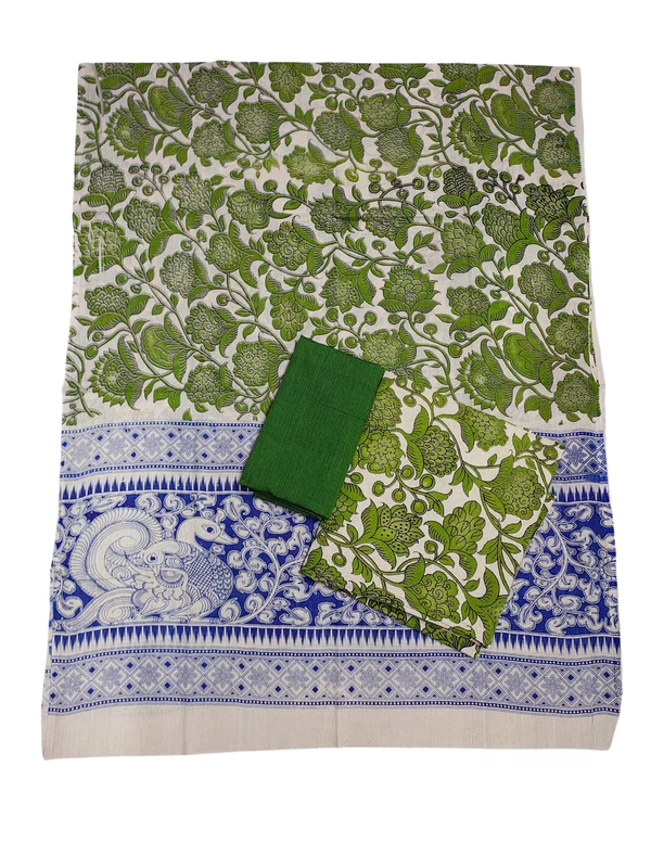 Dark Green Kalamkari Pure Cotton Unstitched Salwar Suit Set