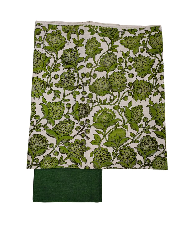Dark Green Kalamkari Pure Cotton Unstitched Salwar Suit Set