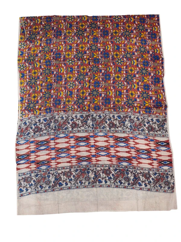 Maroon & Blue Kalamkari Pure Cotton Unstitched Salwar Suit Set