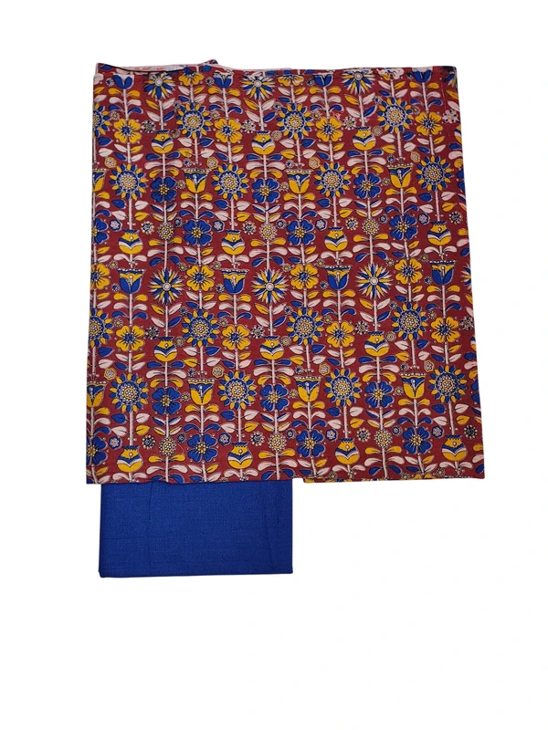 Maroon & Blue Kalamkari Pure Cotton Unstitched Salwar Suit Set