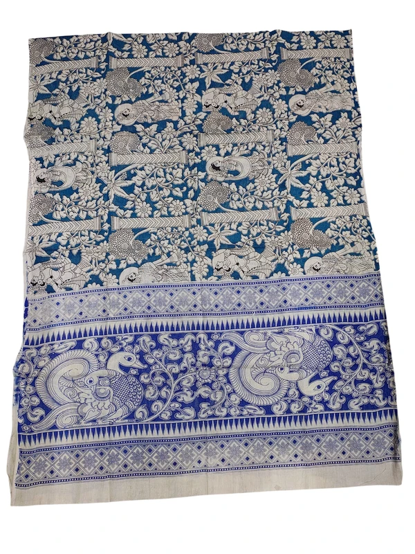 Indigo & Black Kalamkari Pure Cotton Unstitched Salwar Suit Set