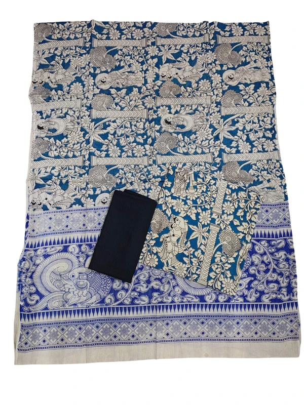 Indigo & Black Kalamkari Pure Cotton Unstitched Salwar Suit Set