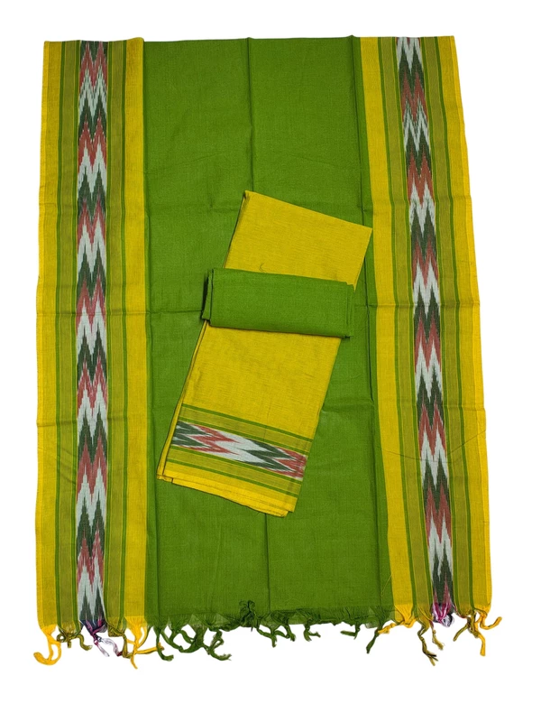Green Checks Pure Cotton Unstitched Salwar Suit Set with Dupatta for Women