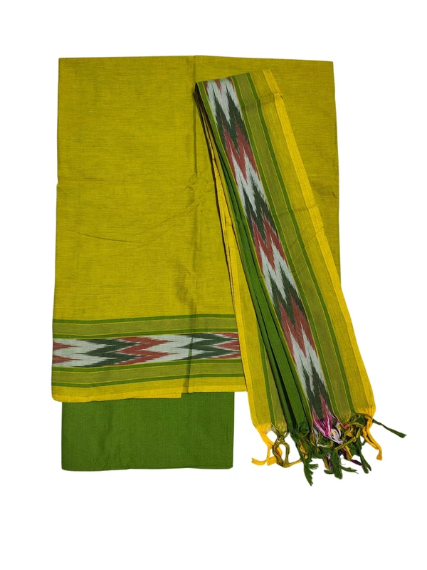 Green Checks Pure Cotton Unstitched Salwar Suit Set with Dupatta for Women