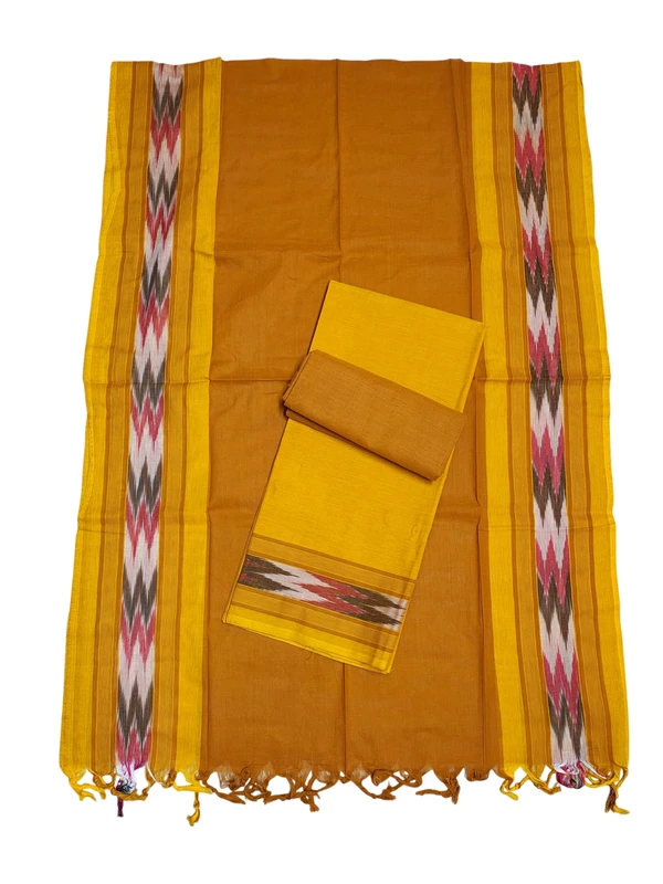 Mustard Mangalagiri Cotton Unstitched Salwar Suit Set with Dupatta for Women