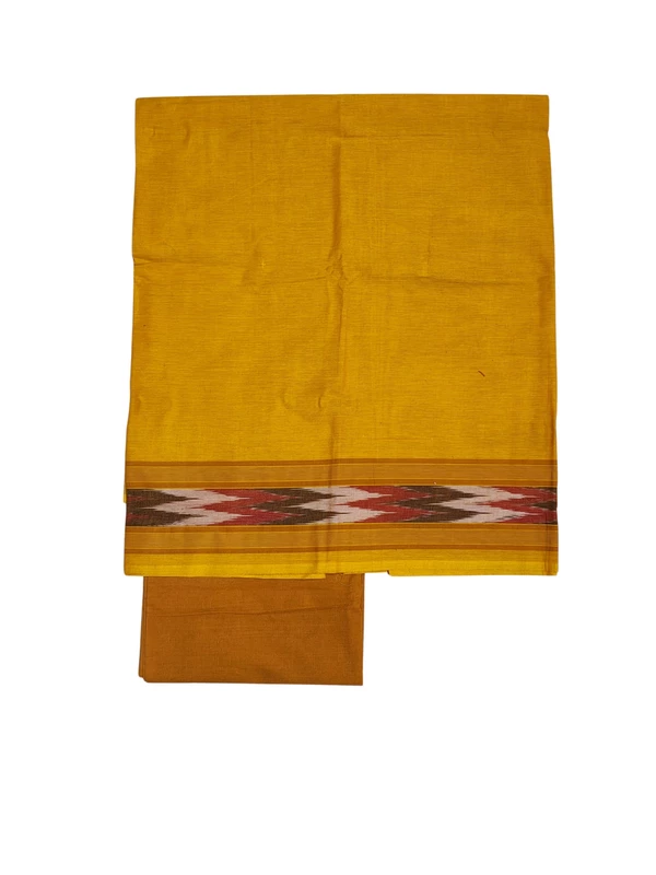 Mustard Mangalagiri Cotton Unstitched Salwar Suit Set with Dupatta for Women
