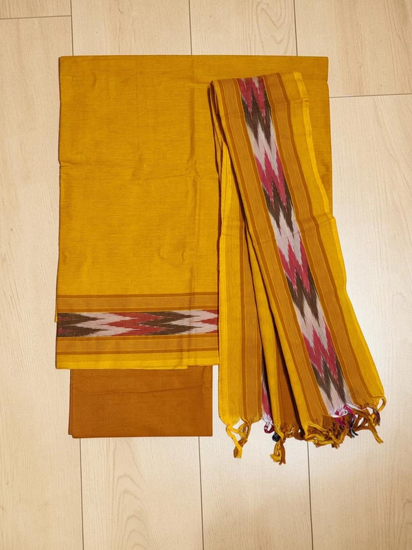 Mustard Mangalagiri Cotton Unstitched Salwar Suit Set with Dupatta for Women