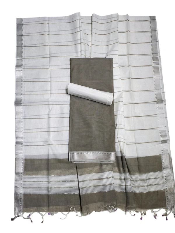 Beige Mangalagiri Cotton Dress Materials for Women