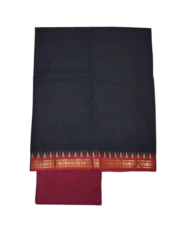 Black & Maroon Handloom Mangalagiri Cotton Dress Materials