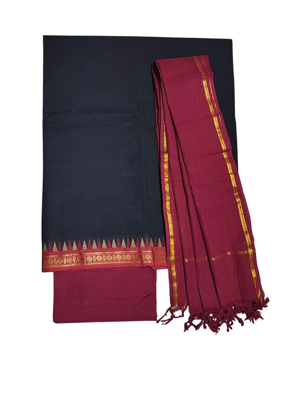 Black & Maroon Handloom Mangalagiri Cotton Dress Materials