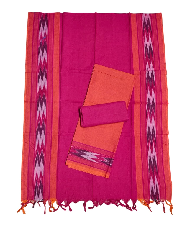 Pink Checks Pure Cotton Unstitched Salwar Suit Set with Dupatta for Women