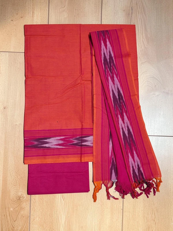 Pink Checks Pure Cotton Unstitched Salwar Suit Set with Dupatta for Women