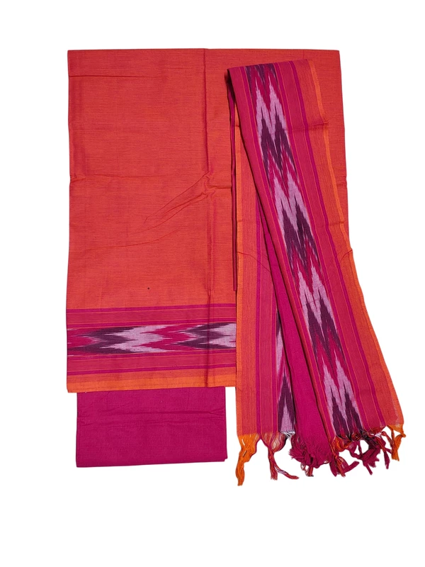 Pink Checks Pure Cotton Unstitched Salwar Suit Set with Dupatta for Women