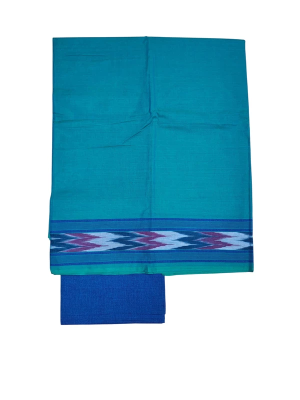 Green & Blue Mangalagiri Cotton Unstitched Salwar Suit Set with Dupatta for Women