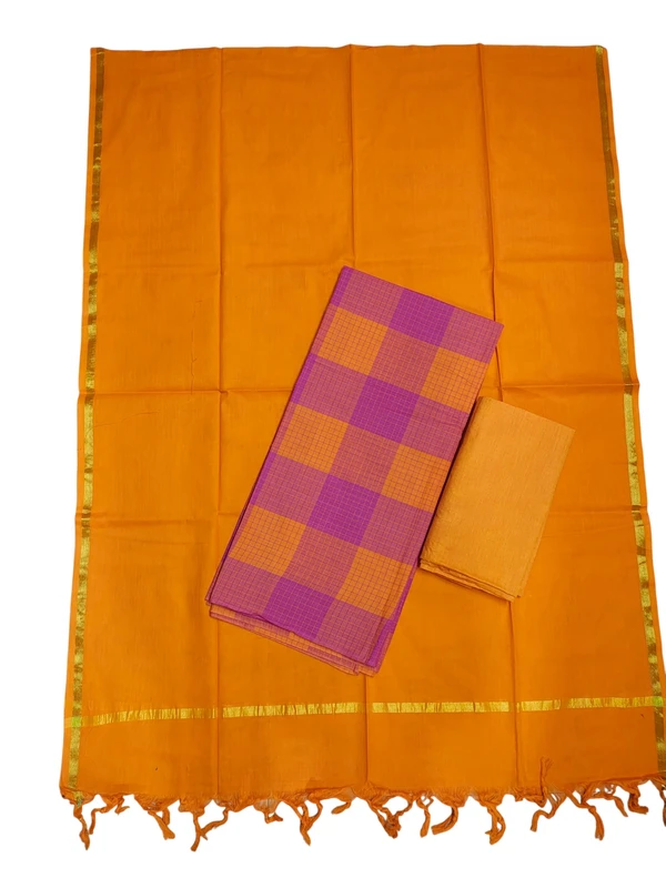 Pink & Orange Mangalagiri Cotton Unstitched Salwar Suit for Women