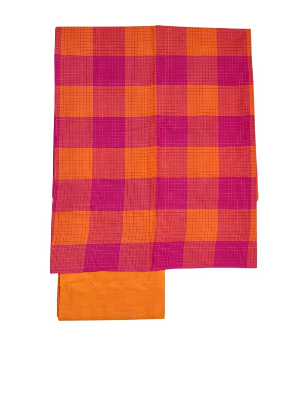 Pink & Orange Mangalagiri Cotton Unstitched Salwar Suit for Women