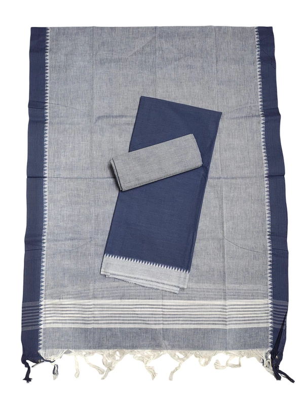 Grey Handloom Cotton Unstitched Salwar Suit Set with Temple Border