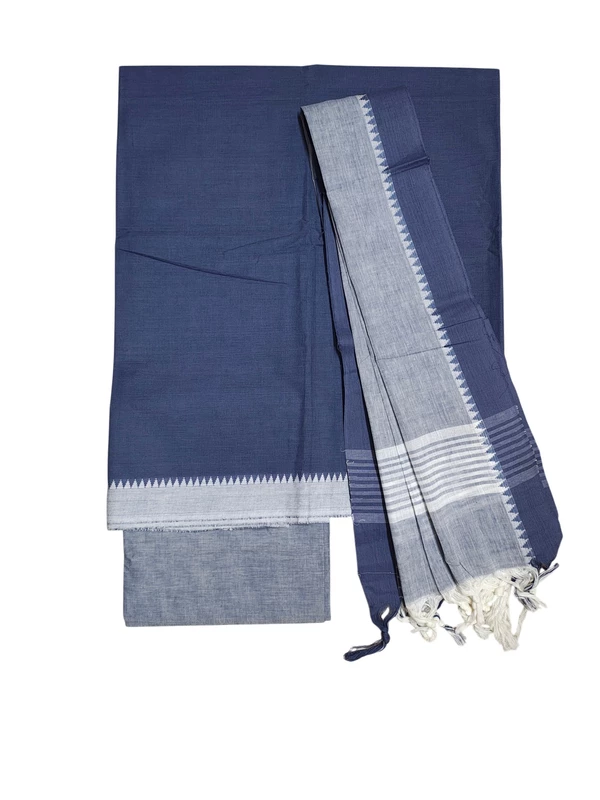 Grey Handloom Cotton Unstitched Salwar Suit Set with Temple Border