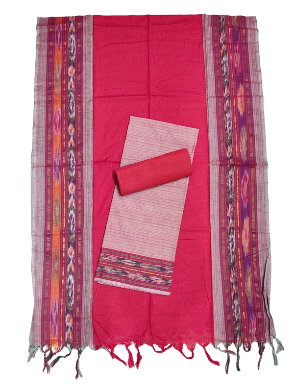 Pink & Maroon Mangalagiri Cotton Unstitched Salwar Suit for Women