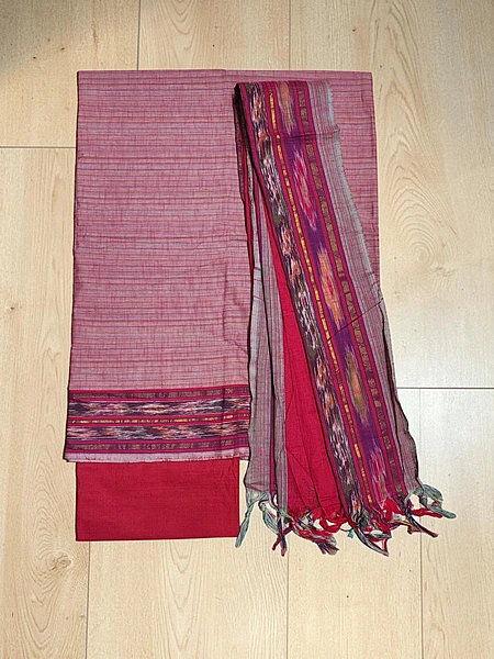 Pink & Maroon Mangalagiri Cotton Unstitched Salwar Suit for Women