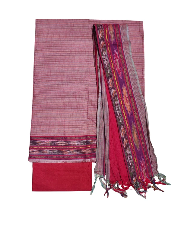 Pink & Maroon Mangalagiri Cotton Unstitched Salwar Suit for Women